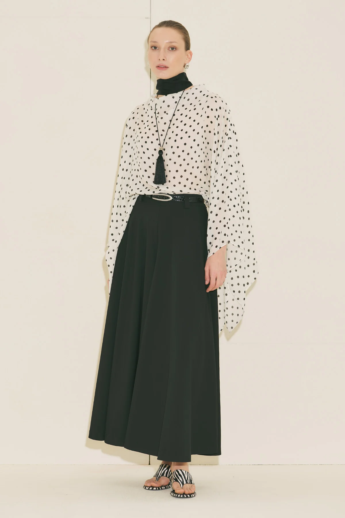 Patterned Blouse With Scarf Detail Polka Dot - Image 14