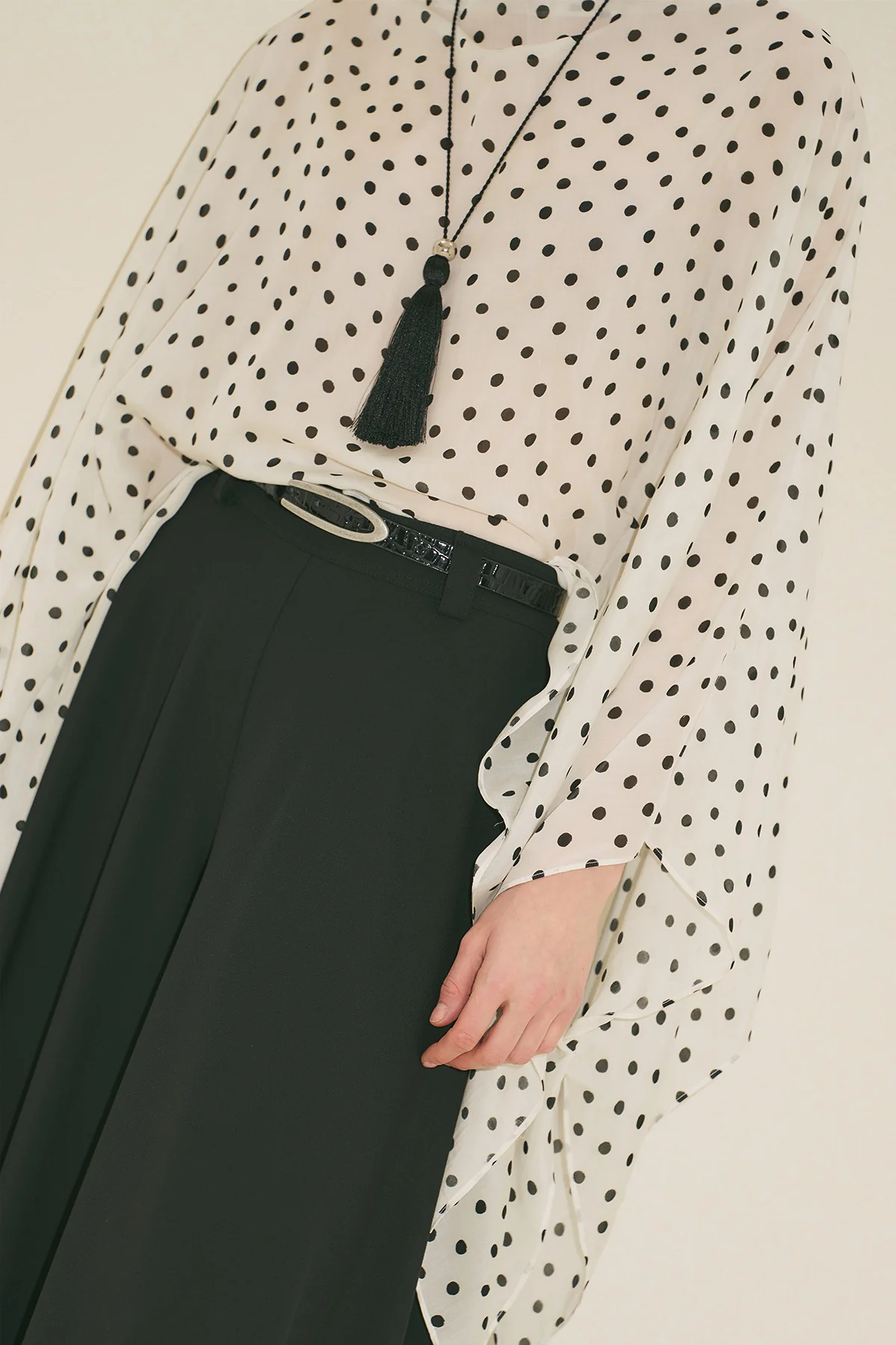 Patterned Blouse With Scarf Detail Polka Dot - Image 15