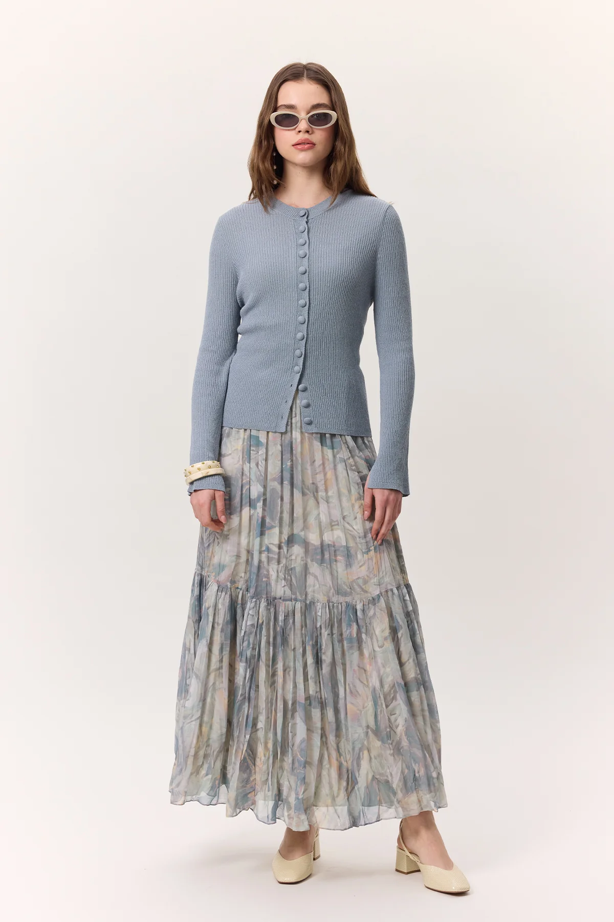 Patterned Crushed Pleated Skirt Sophia Blue - Image 2