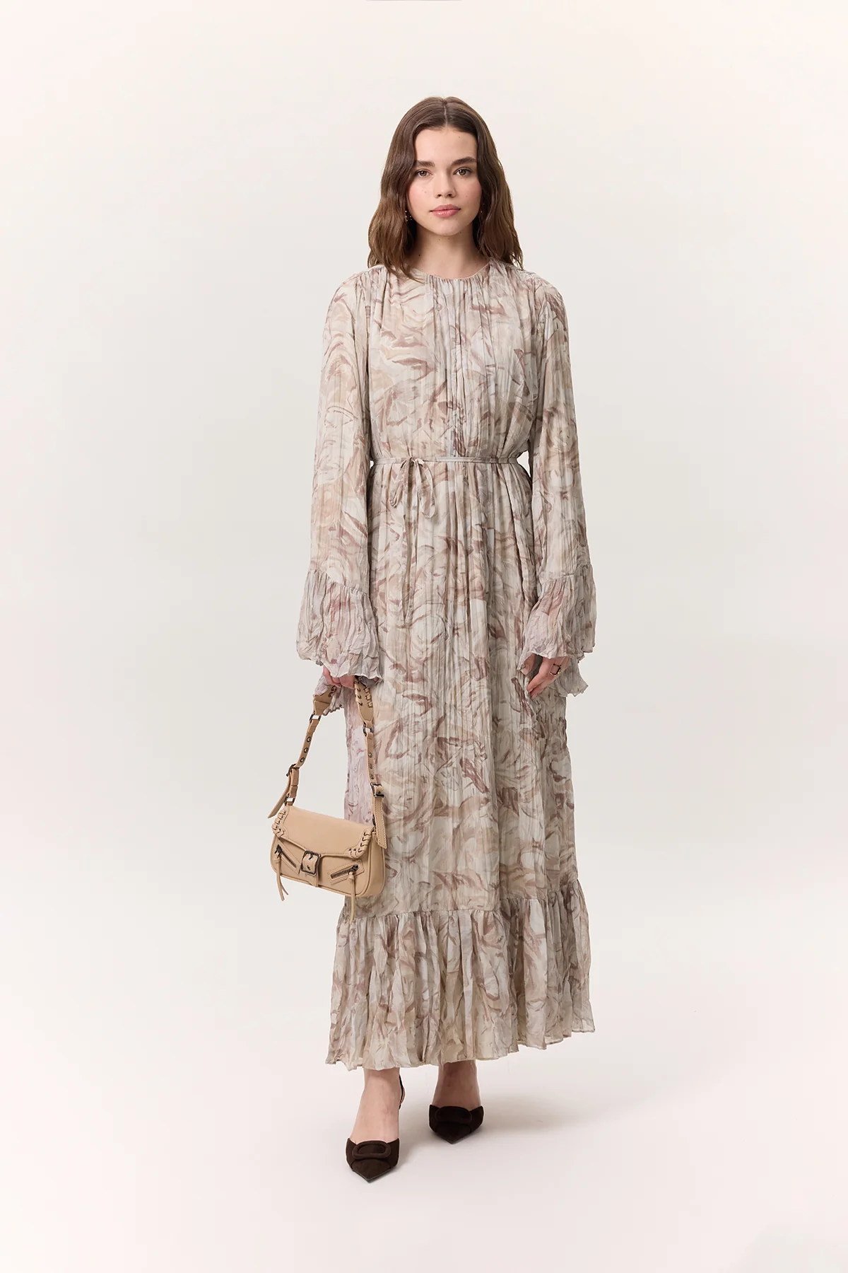 Patterned Crushed Tiered Dress Sophia Salmon - Image 4
