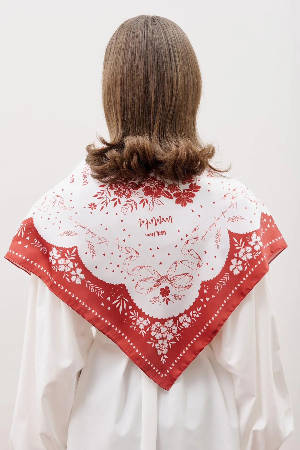Patterned Mid-Size Satin Scarf Love - Image 2