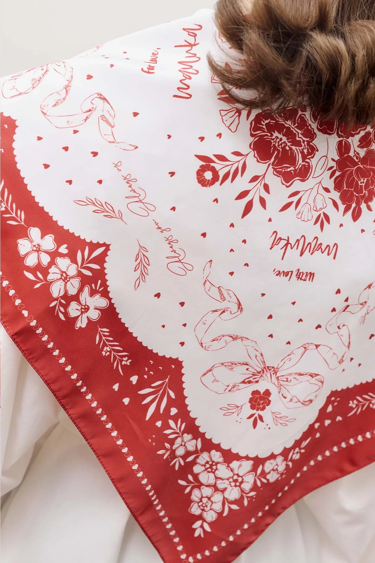 Patterned Mid-Size Satin Scarf Love - Image 4