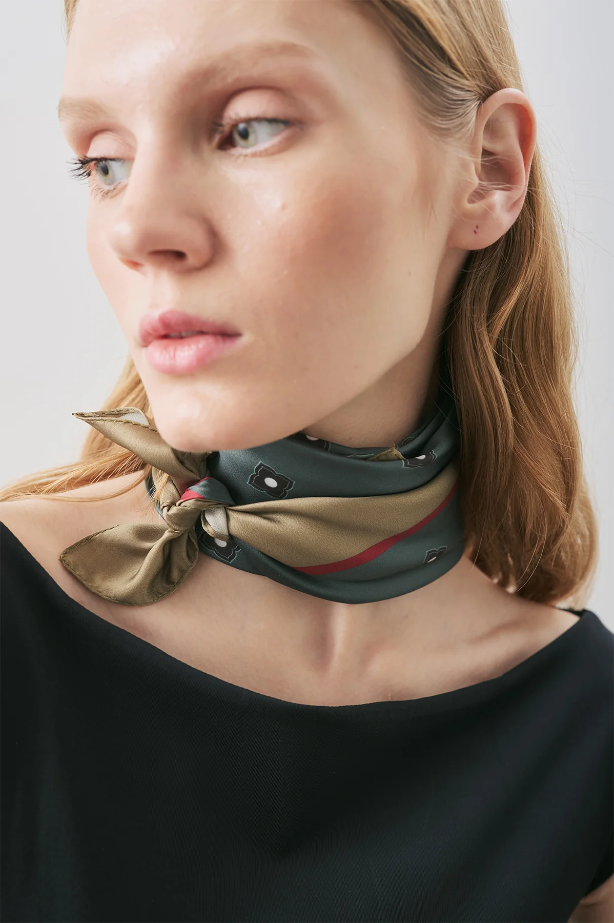 Patterned Mid-Size Satin Scarf Merci