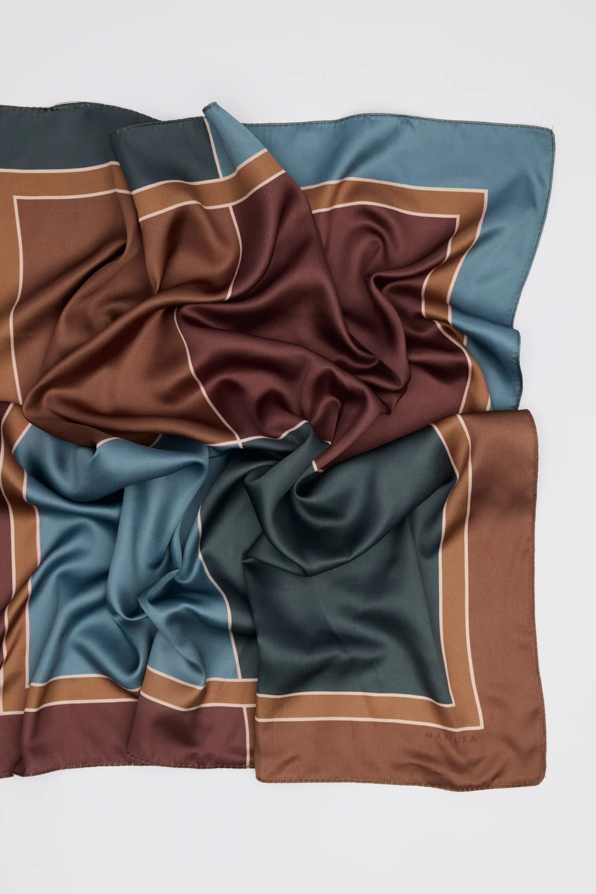 Patterned Mid Size Satin Scarf Nera Indigo - Image 5