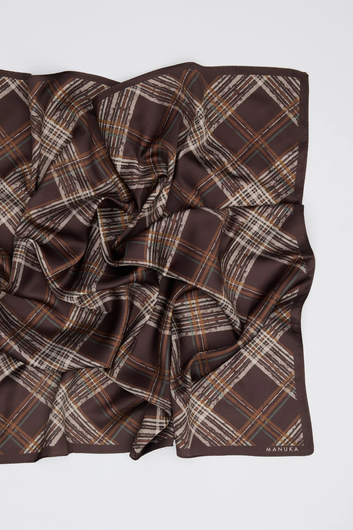 Patterned Mid-Size Satin Scarf Novel Brown - Image 4