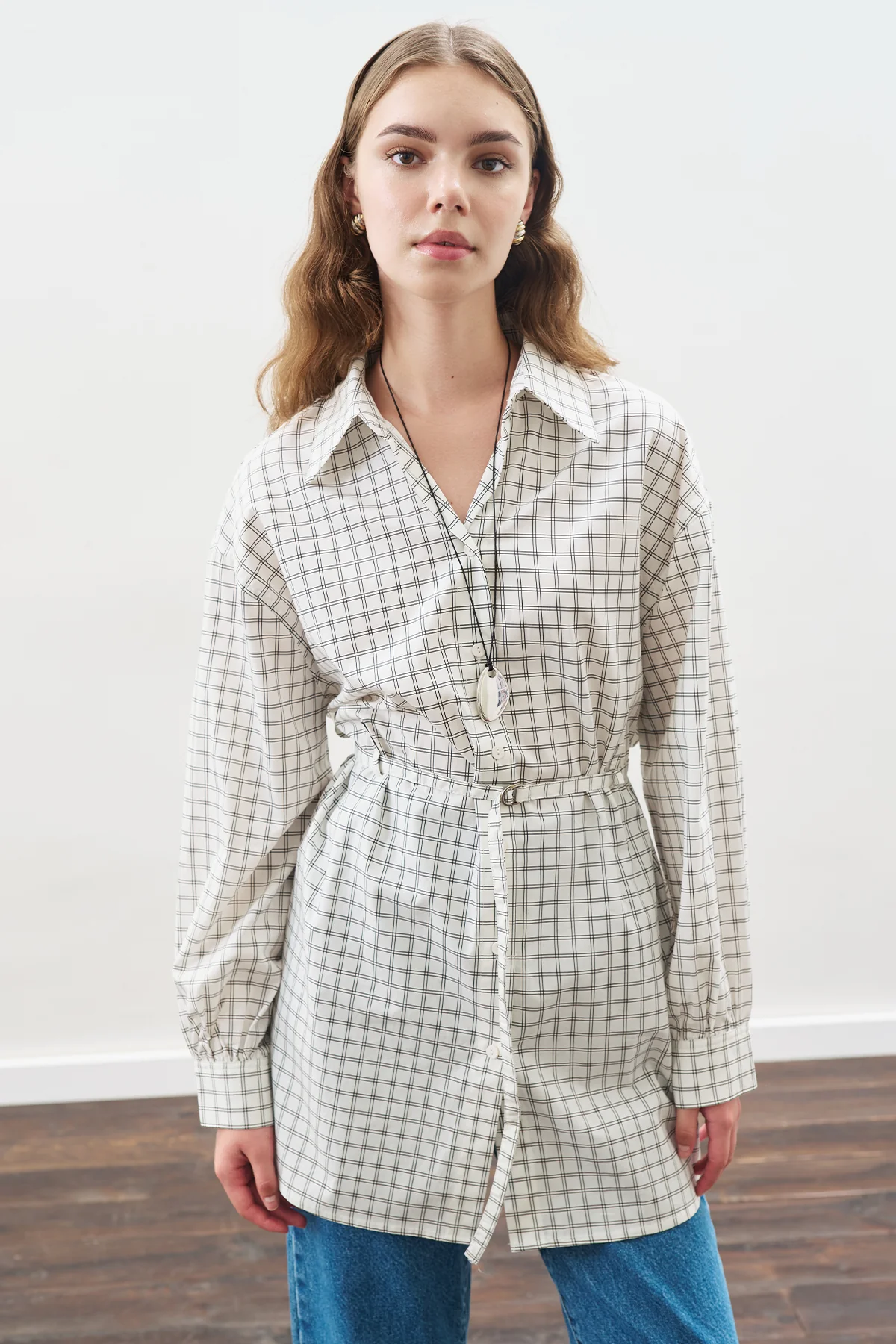 Patterned Poplin Tunic Ecru - Image 3