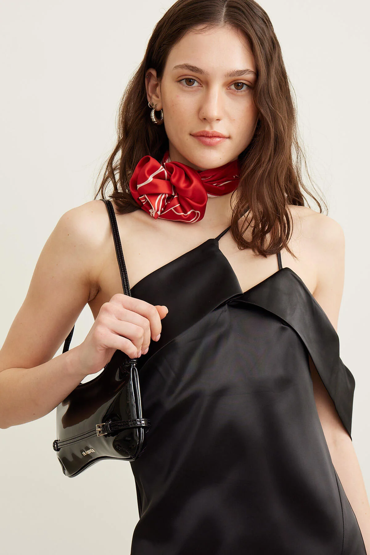 Patterned Satin Neck Scarf Rose Red