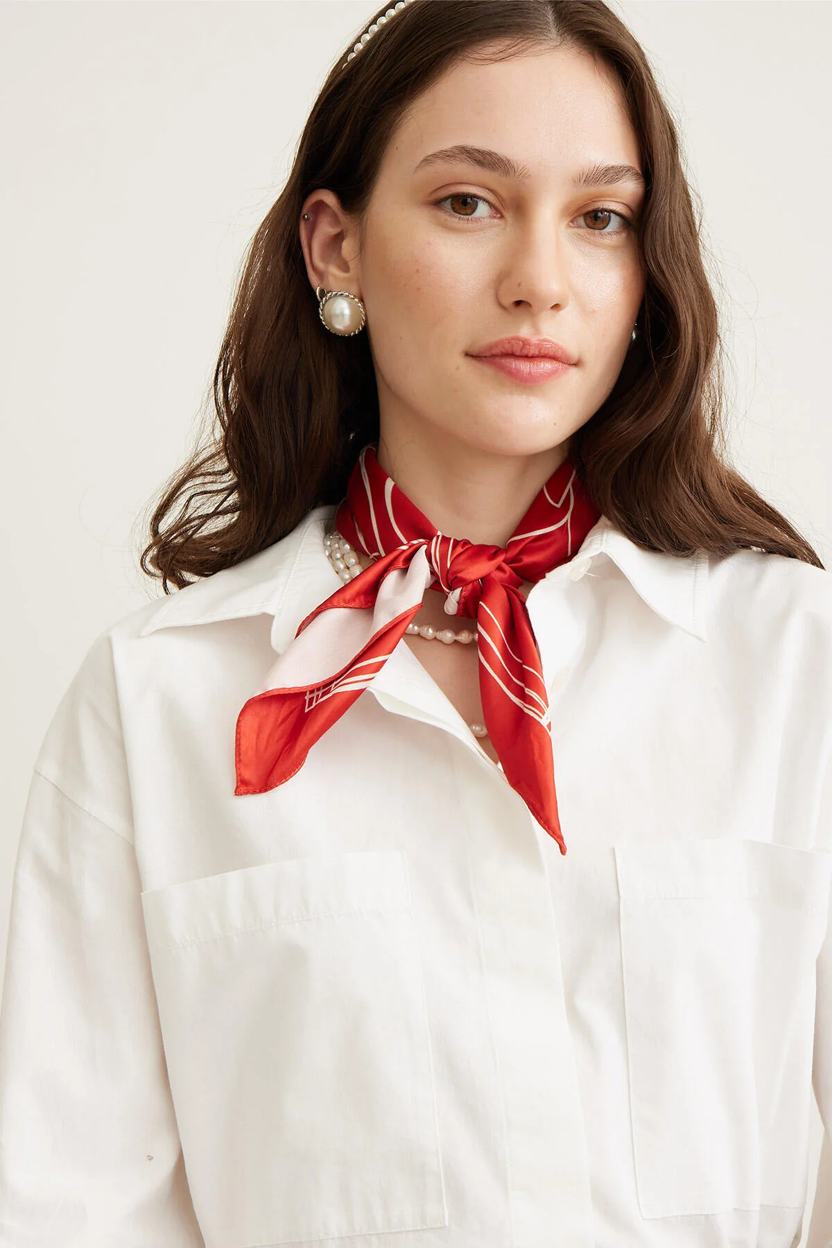 Patterned Satin Neck Scarf Rose Red - Image 3
