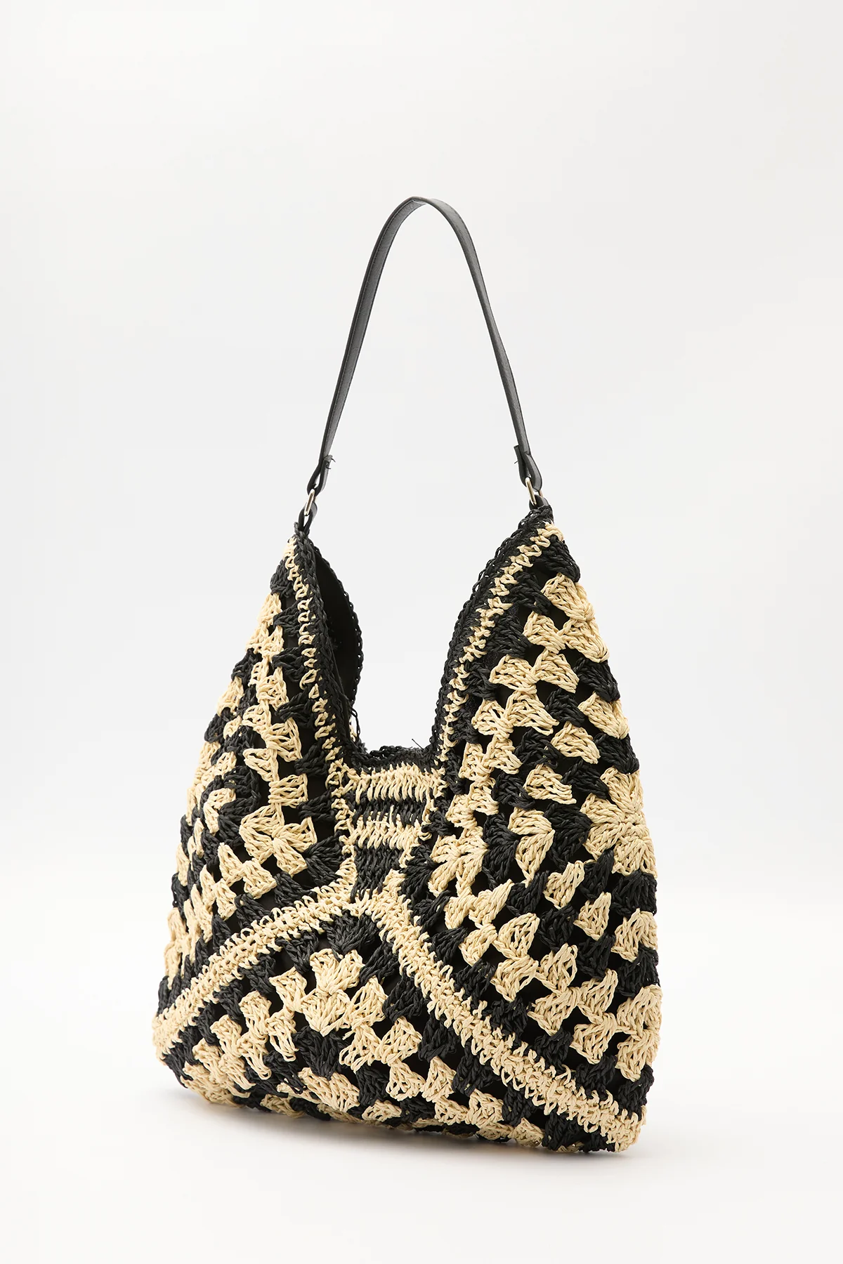 Patterned Straw Handbag Black - Image 7