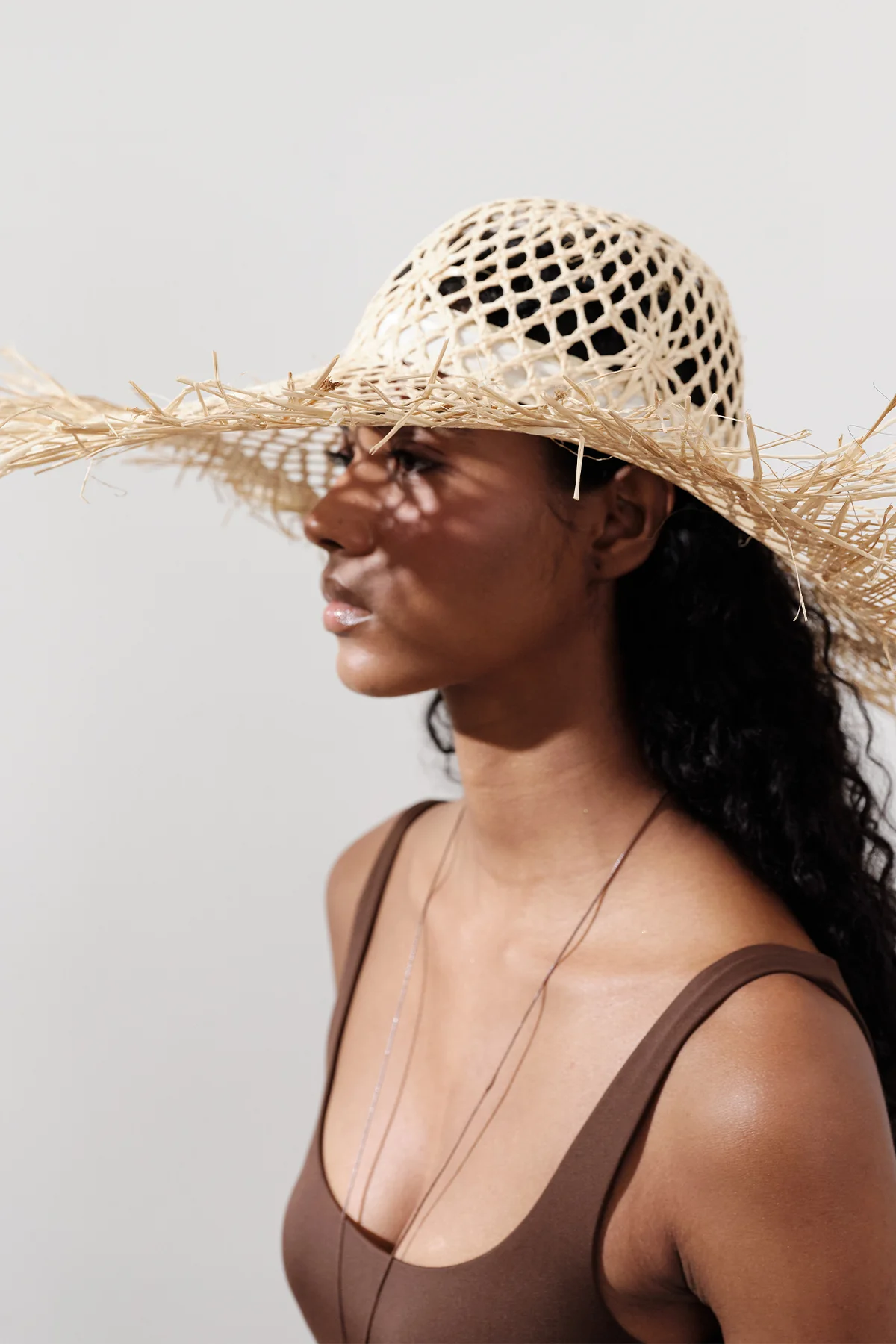 Patterned Straw Hat Beige - Image 2