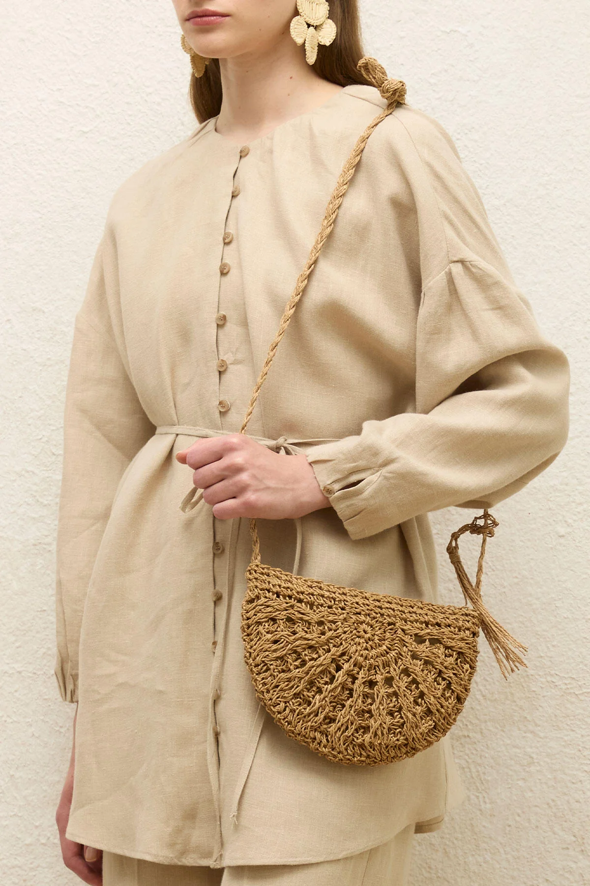 Patterned Straw Mini Bag Natural - Image 4