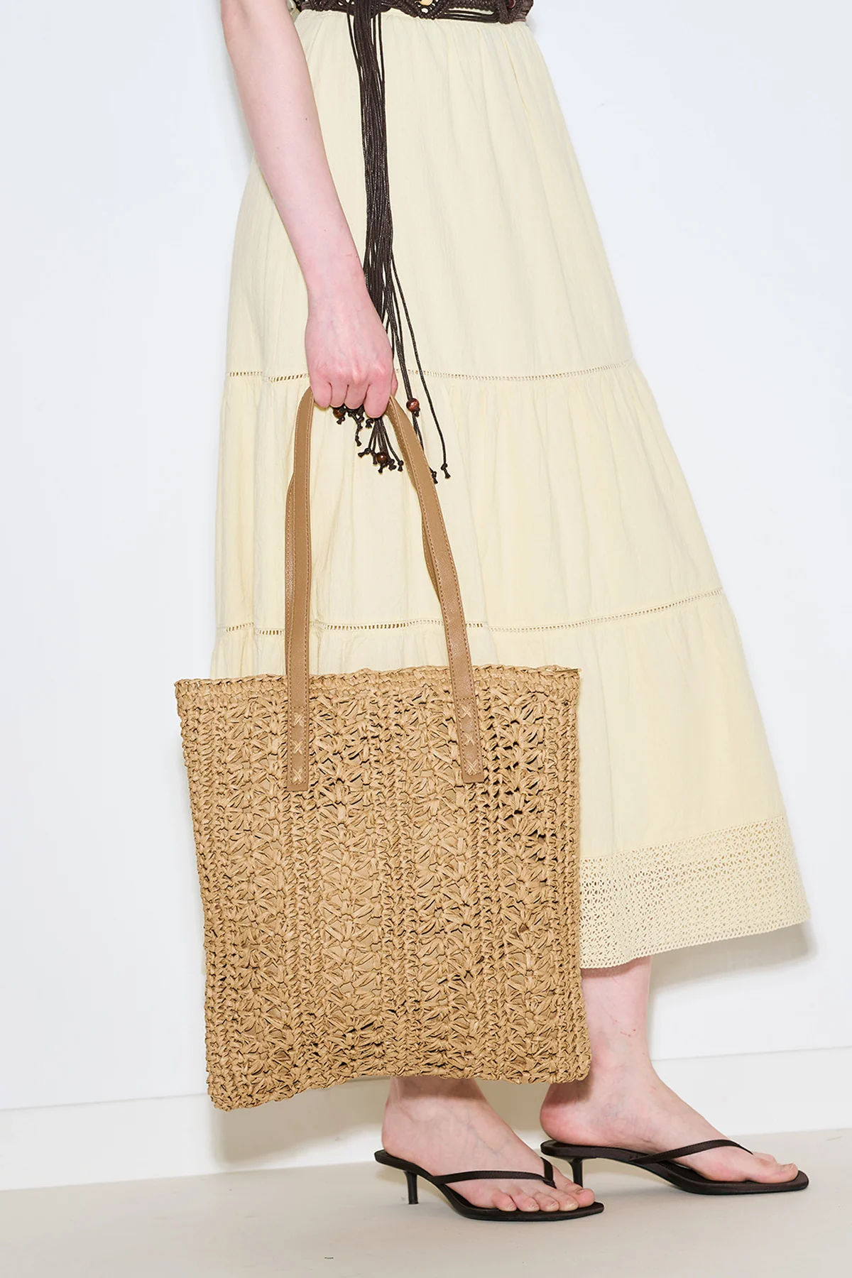 Patterned Straw Shoulder Bag Natural - Image 5
