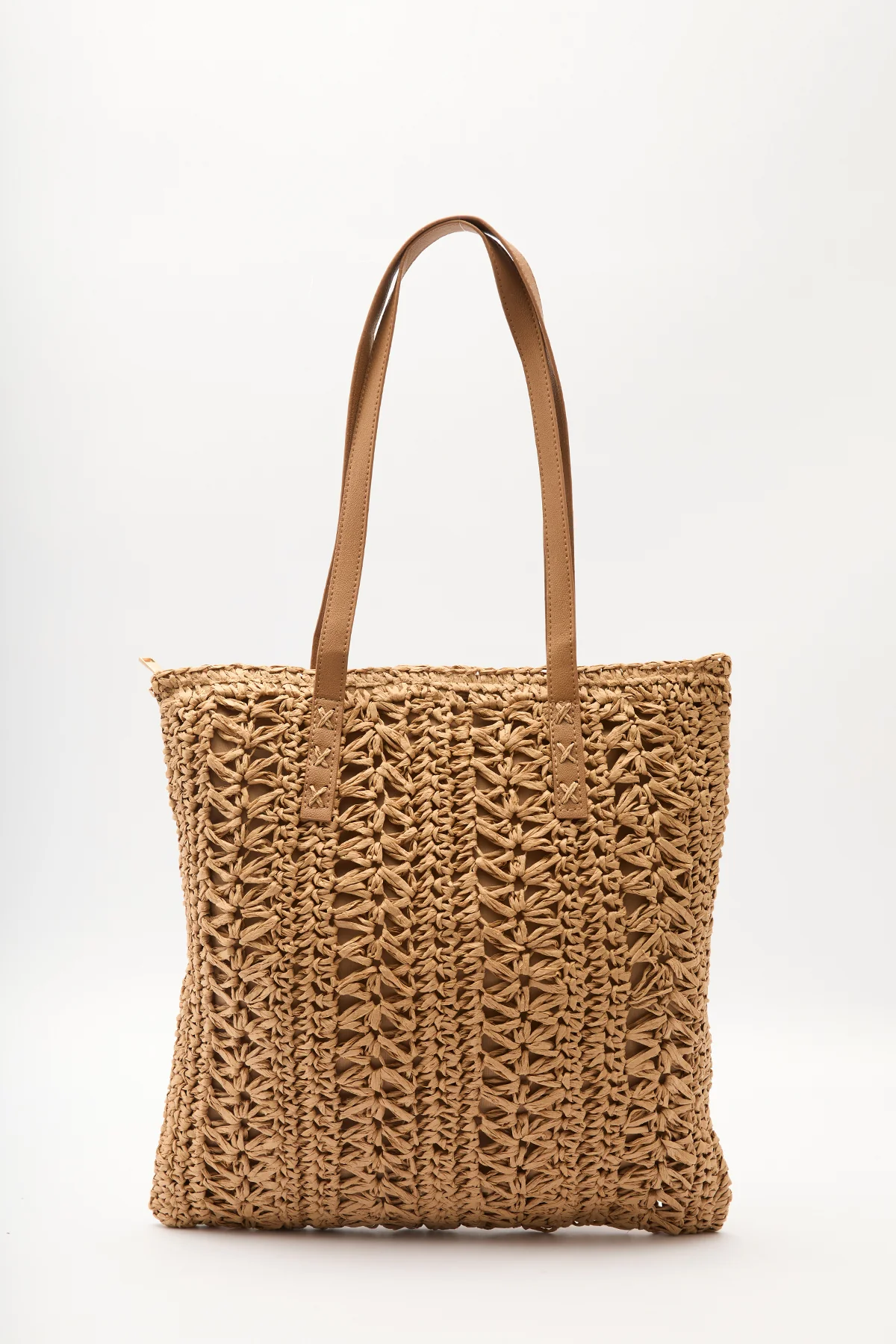 Patterned Straw Shoulder Bag Natural - Image 6