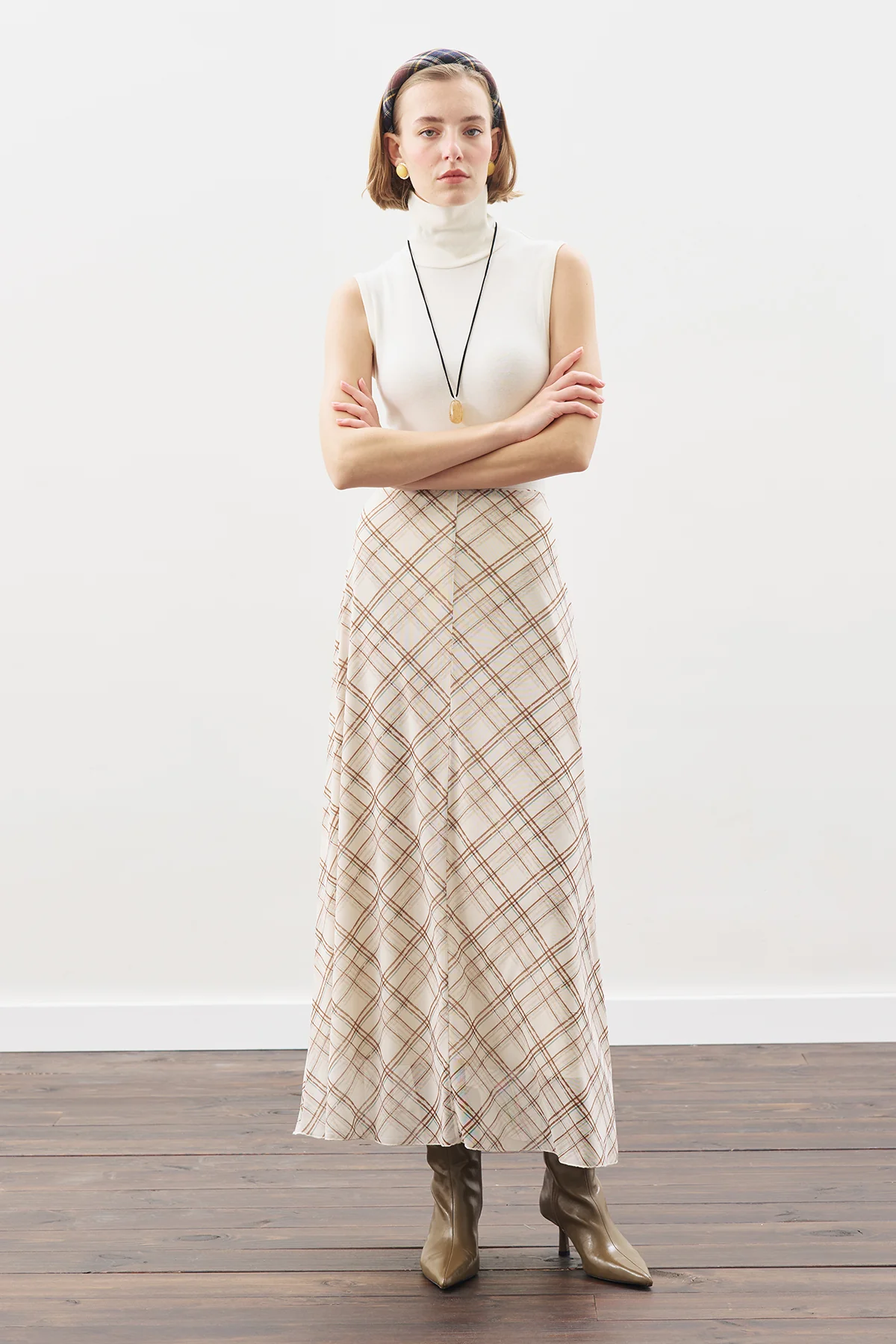 Patterned Tulle Skirt Beıge Plaıd - Image 2