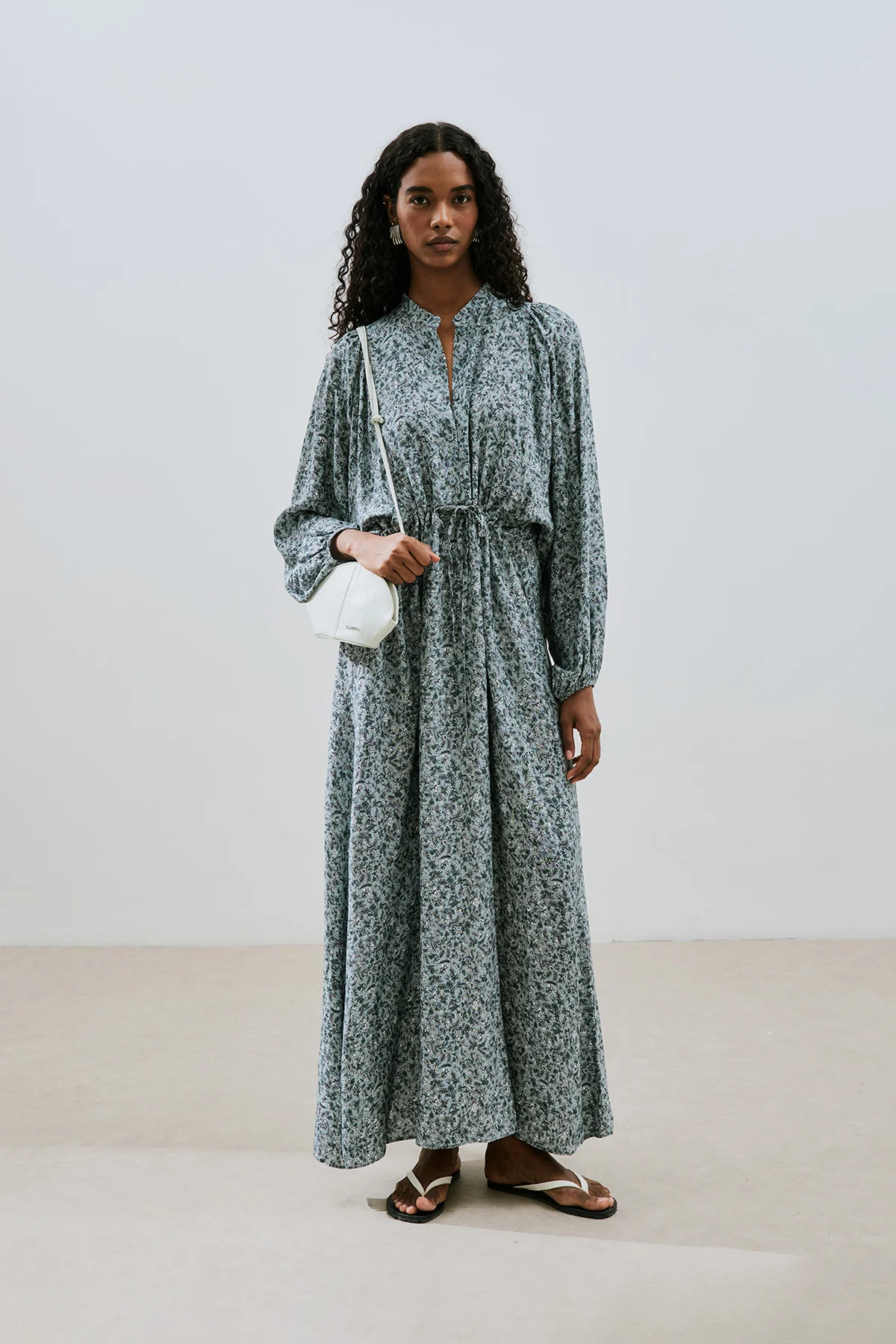 Patterned Viscose Tie Dress Lily Indigo