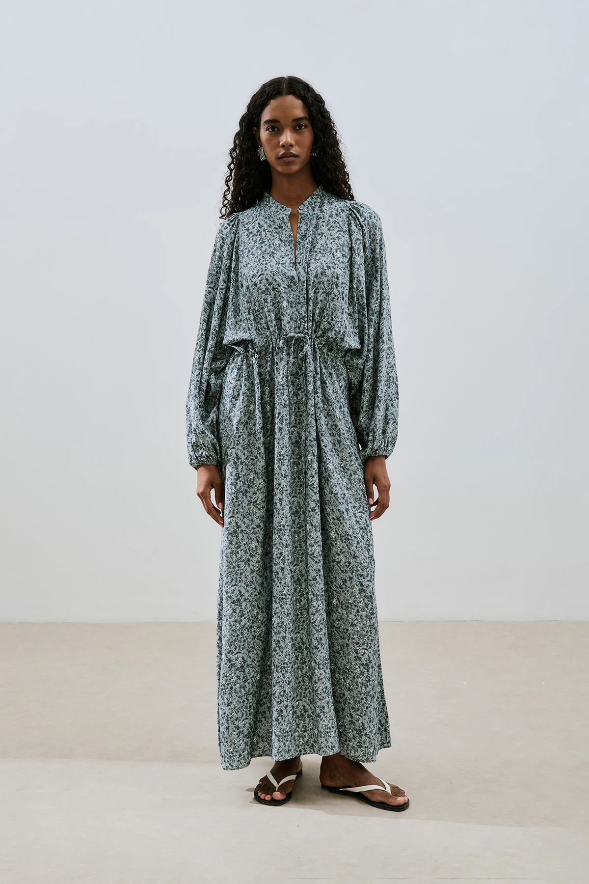 Patterned Viscose Tie Dress Lily Indigo - Image 5