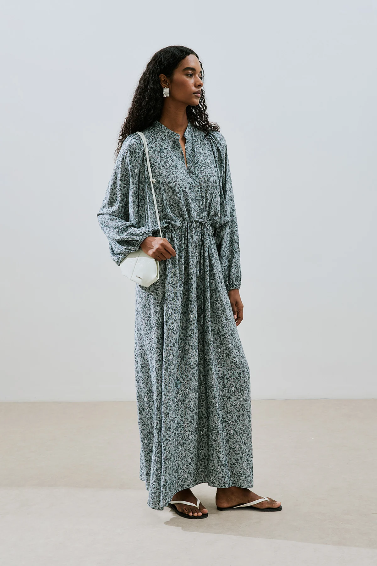 Patterned Viscose Tie Dress Lily Indigo - Image 6