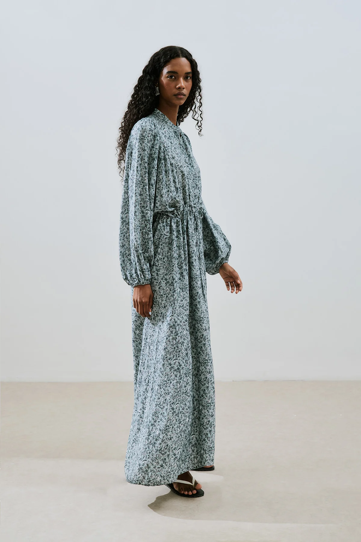 Patterned Viscose Tie Dress Lily Indigo - Image 7