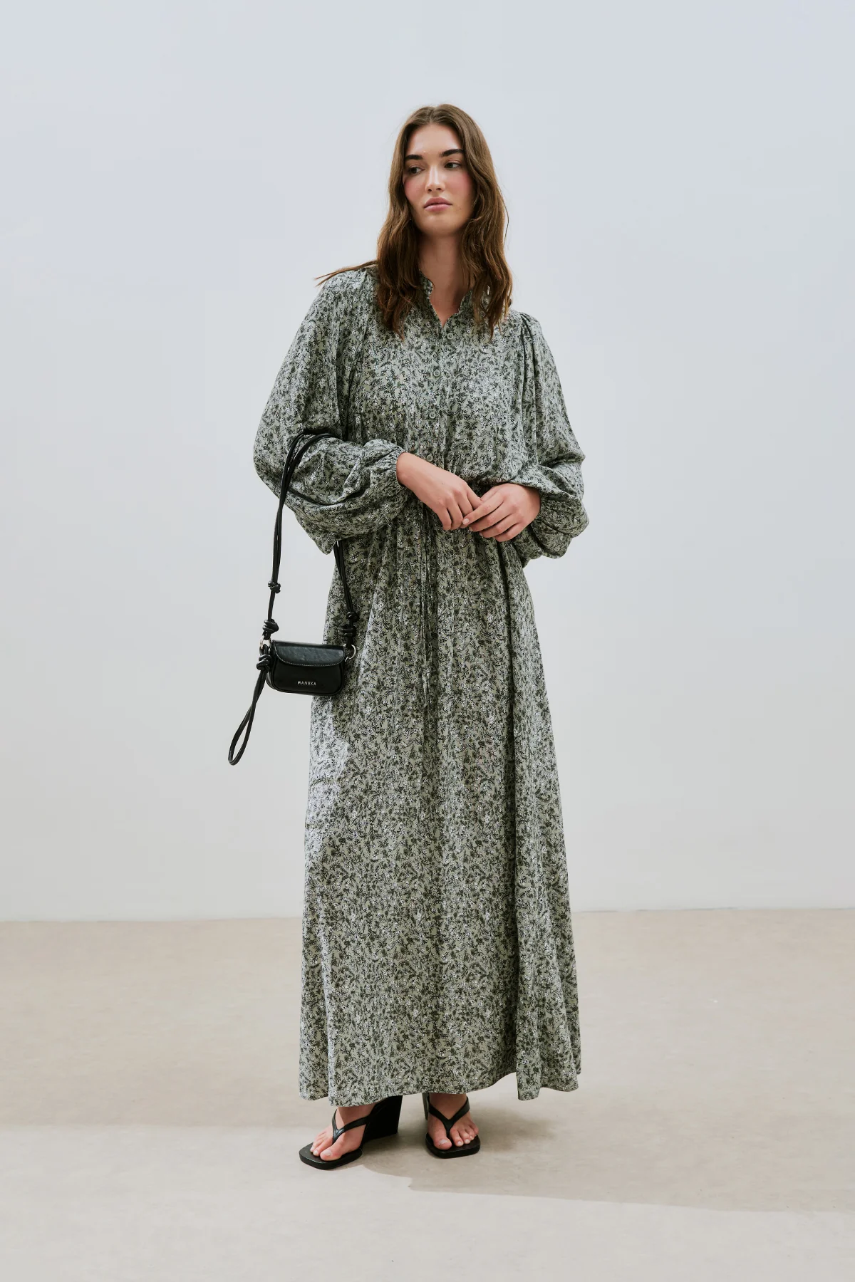 Patterned Viscose Tie Dress Lily Sage