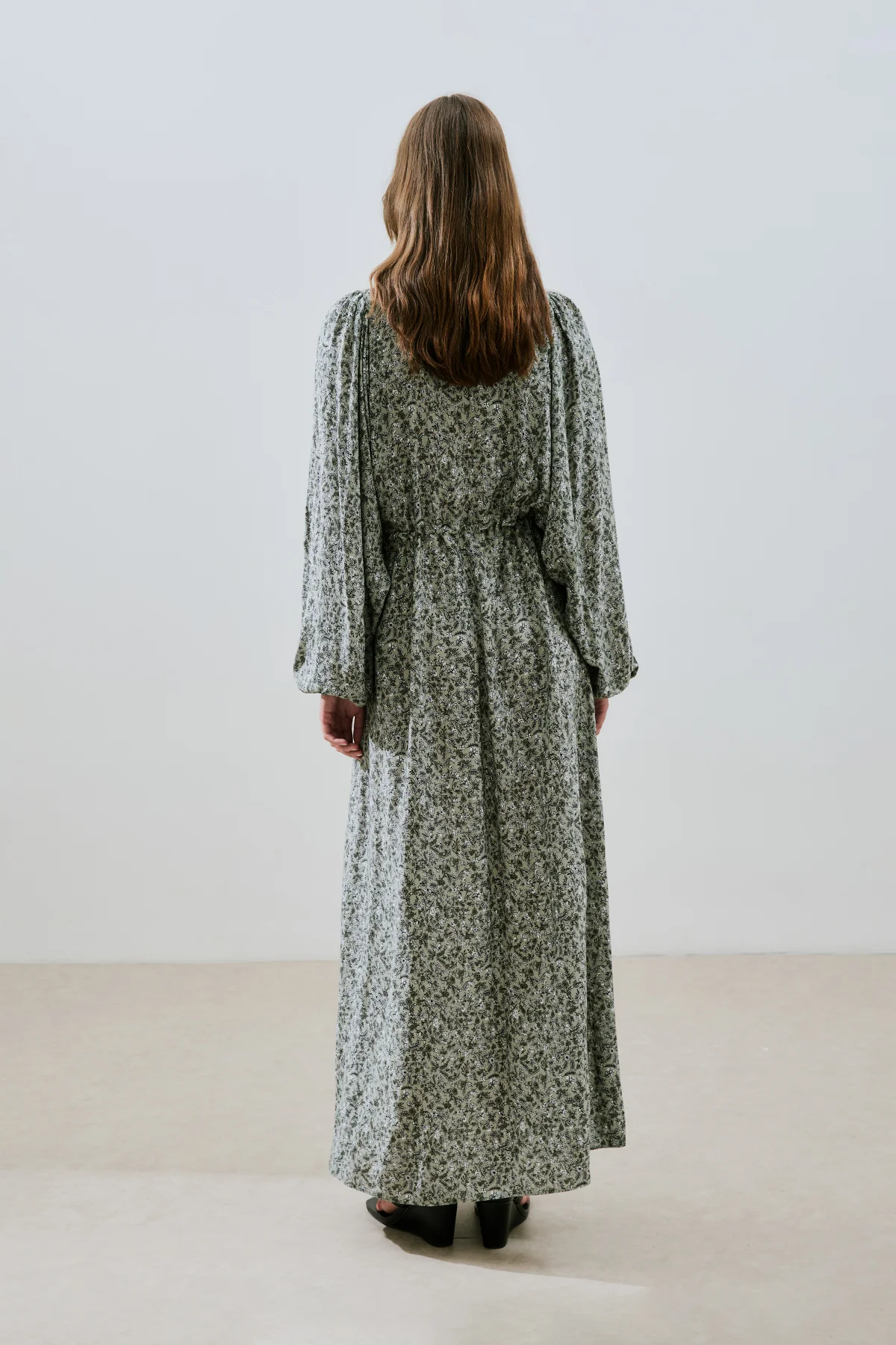 Patterned Viscose Tie Dress Lily Sage - Image 8