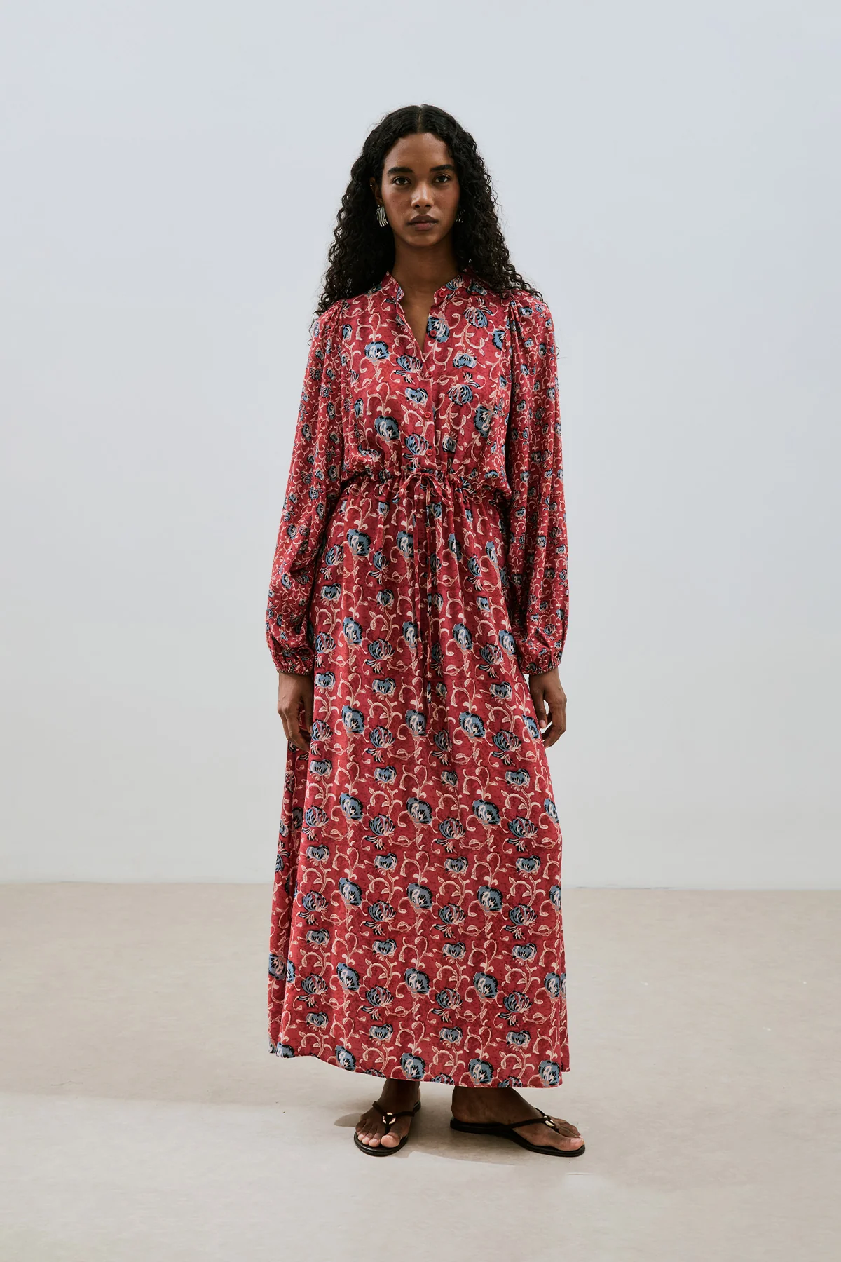 Patterned Viscose Tie Dress Poppy