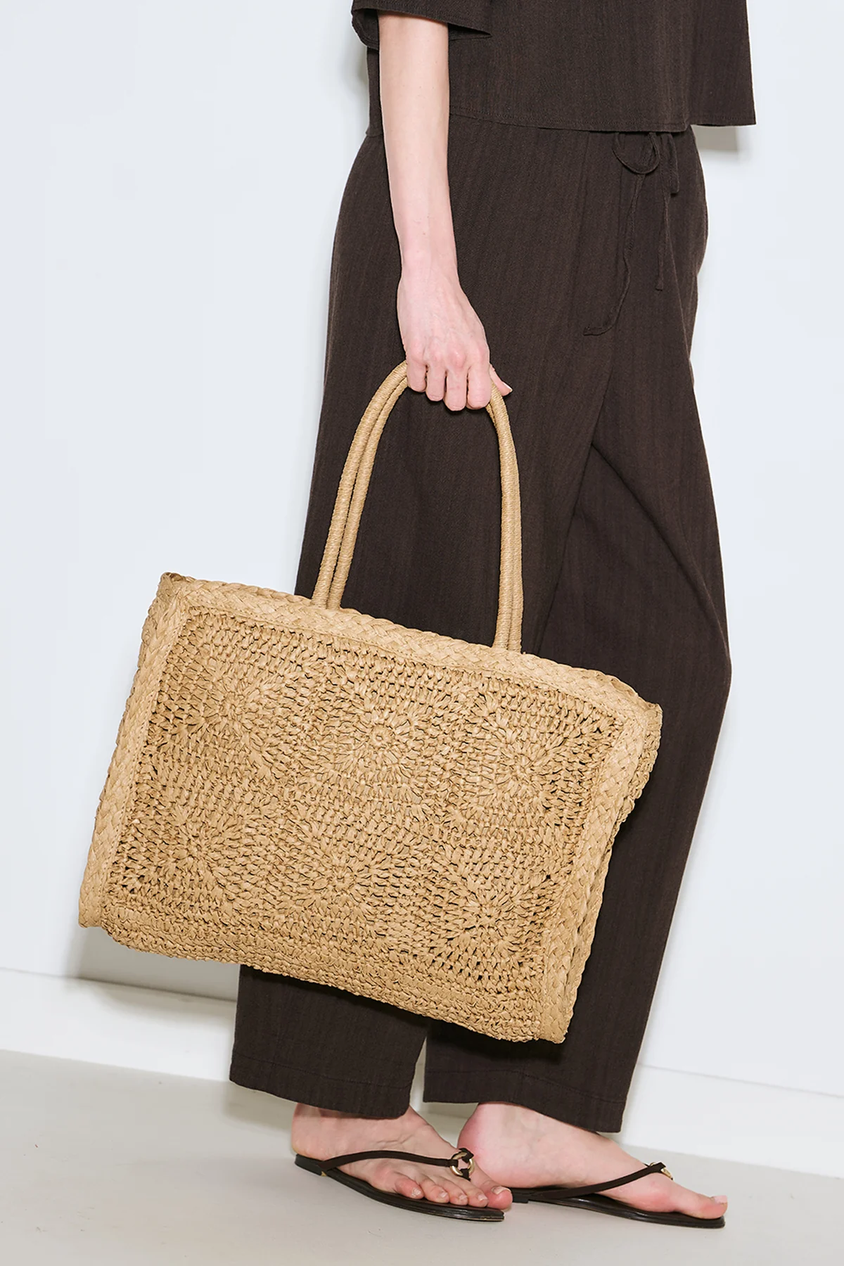 Patterned Woven Large Bag Natural - Image 2