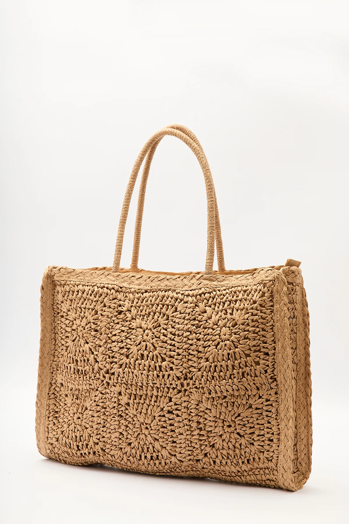 Patterned Woven Large Bag Natural - Image 4