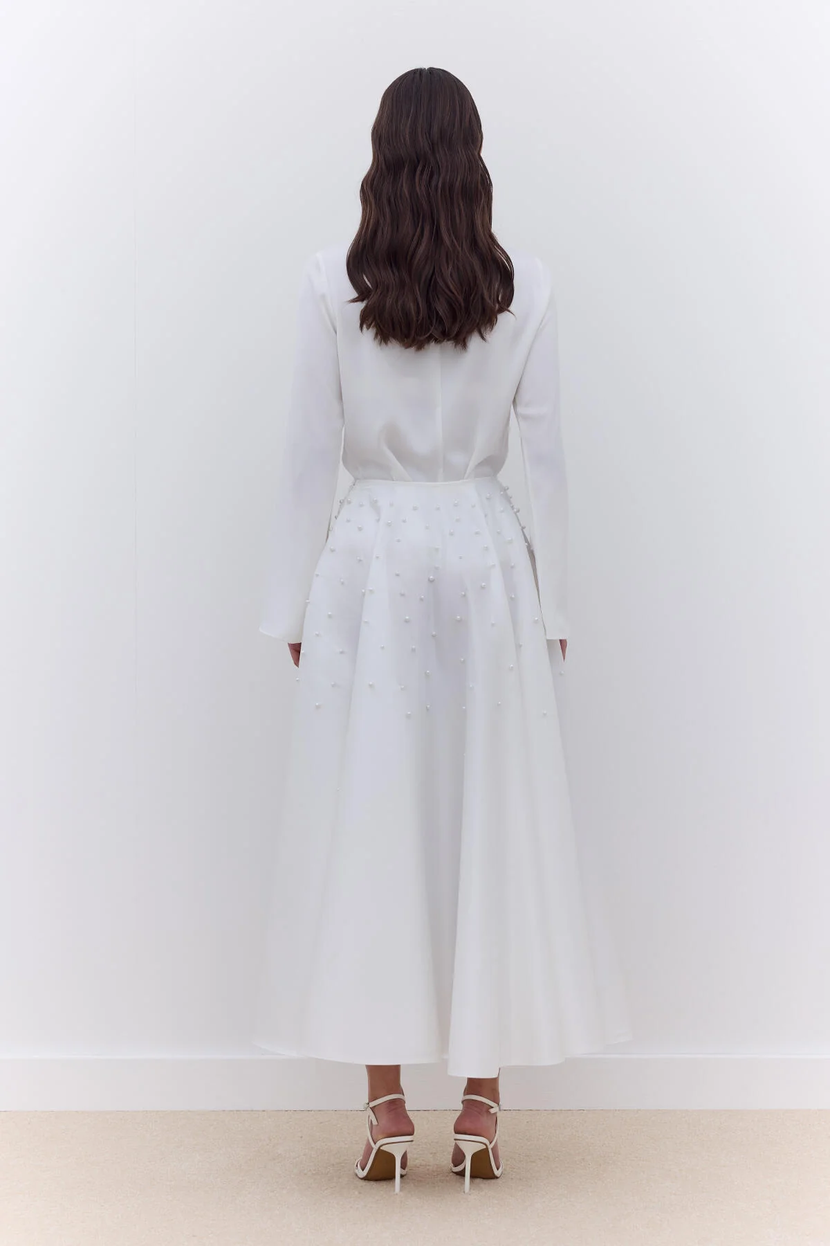 Pearl Embellished Flared Evening Skirt Ecru - Image 5