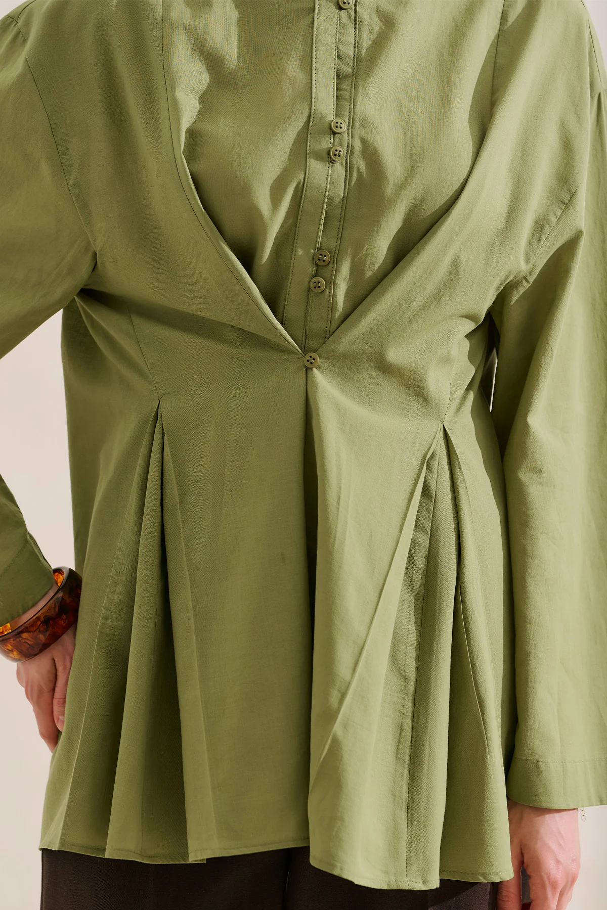 Layered Pleat Buttoned Shirt Grass Green - Image 6