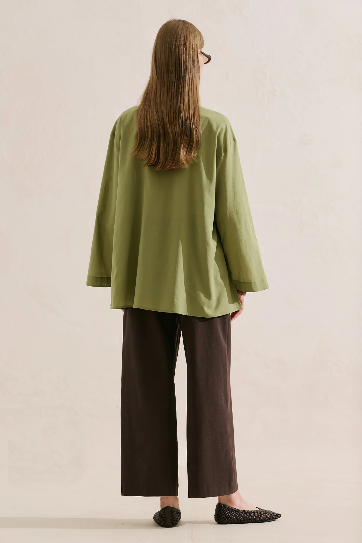 Layered Pleat Buttoned Shirt Grass Green - Image 8
