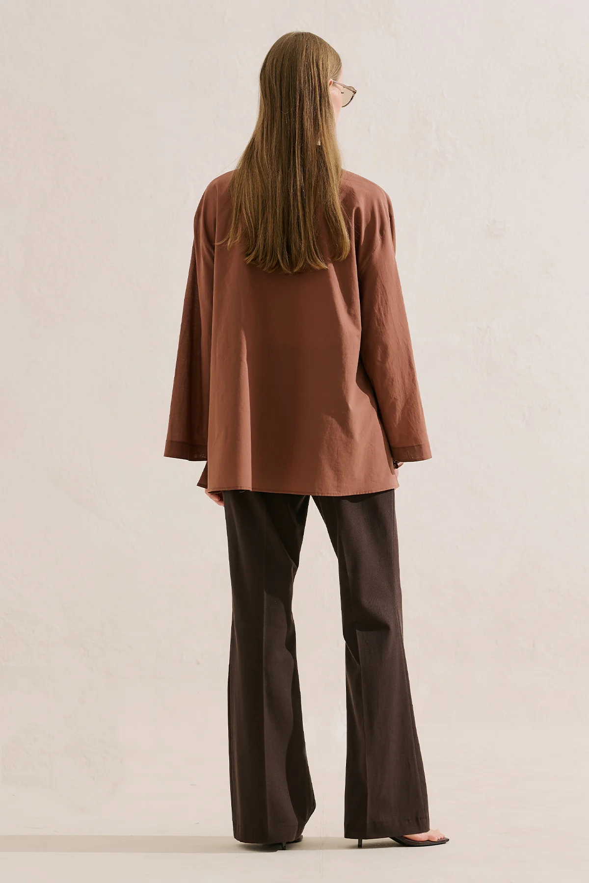 Layered Pleat Buttoned Shirt Warm Brown - Image 6