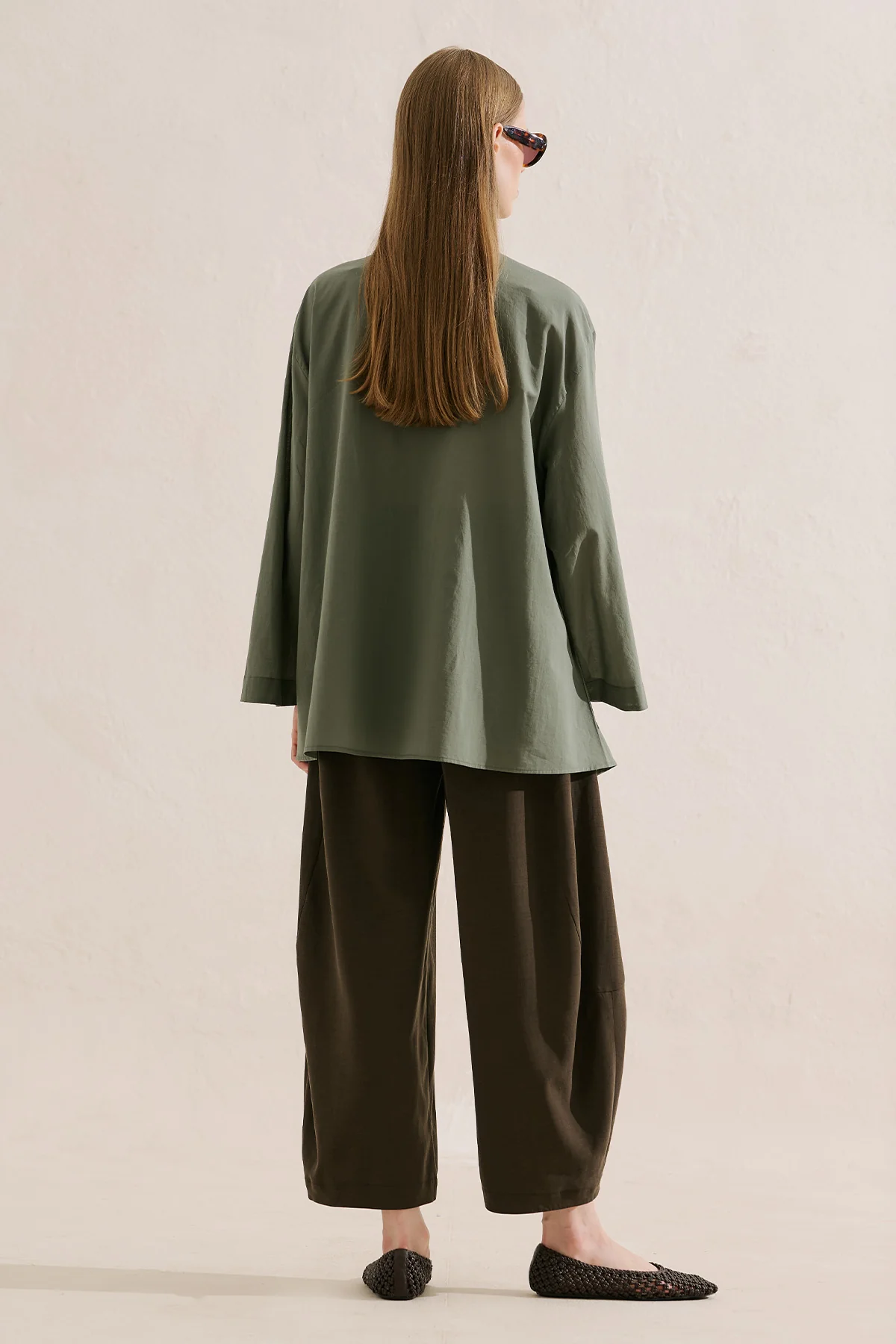 Layered Pleat Buttoned Shirt Green - Image 7