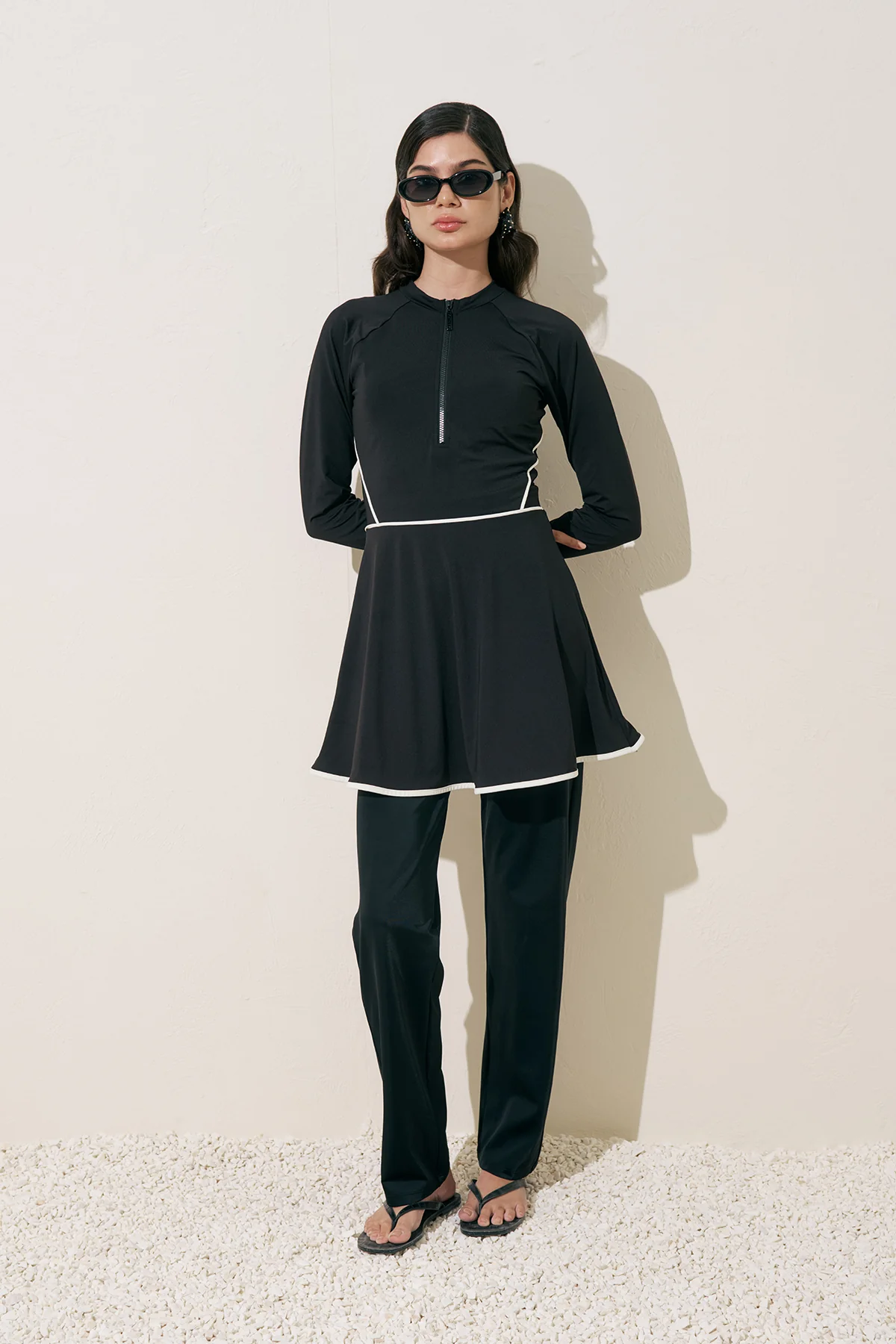 Piped Swim Dress Black - Image 4