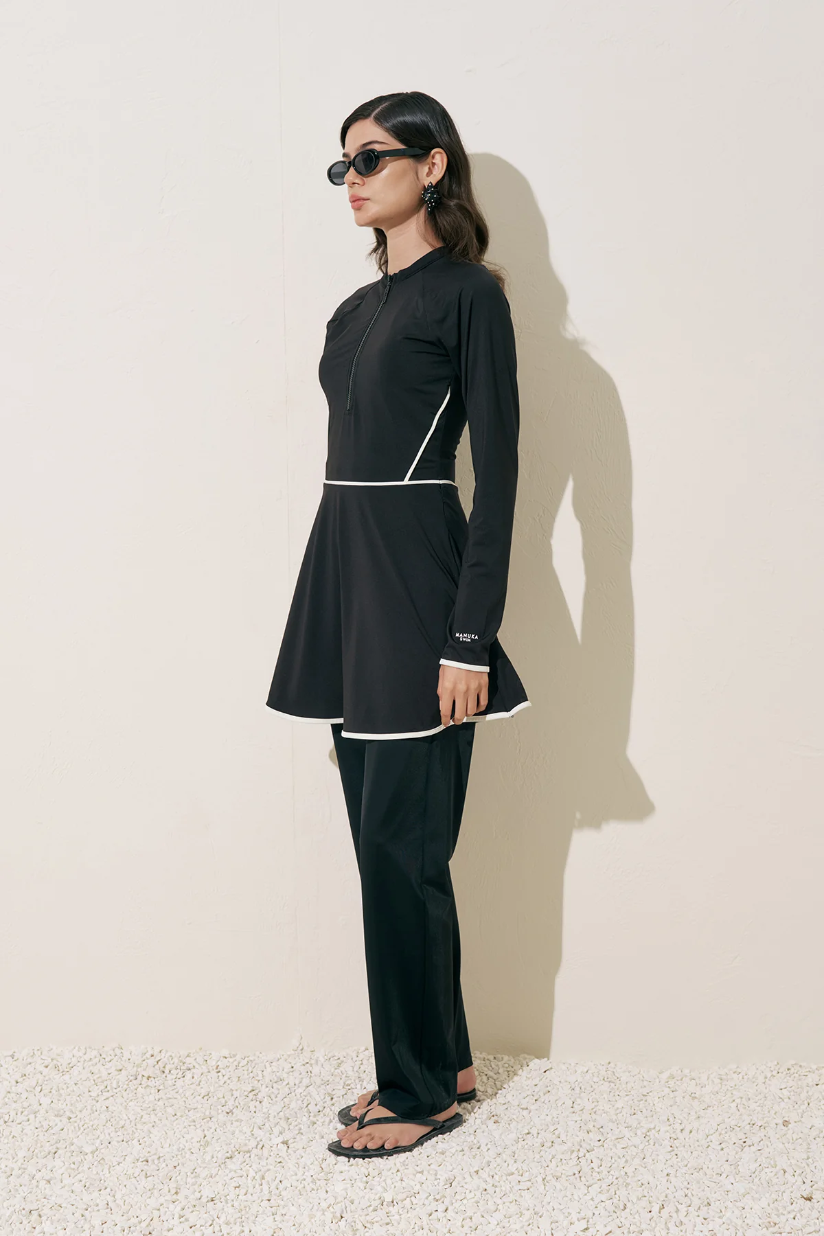 Piped Swim Dress Black - Image 5