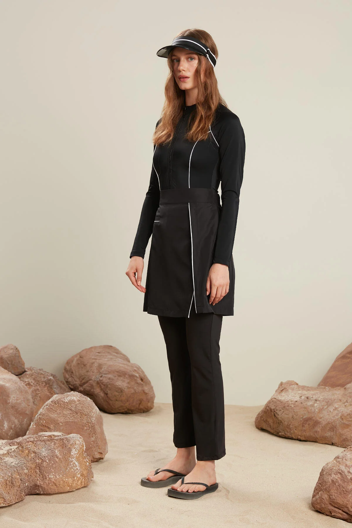 Piping Detail Modest Swim Skirt Black - Image 5