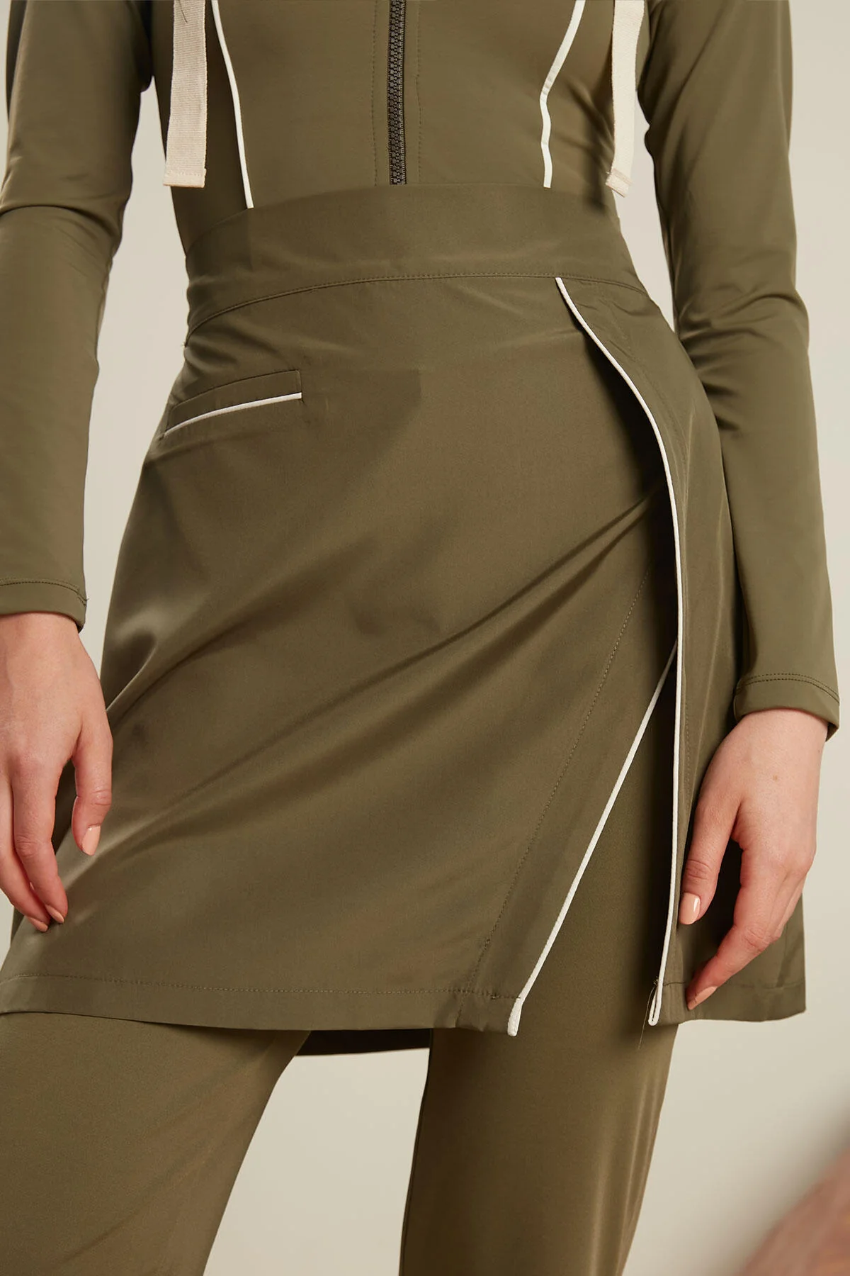 Piping Detail Modest Swim Skirt Khaki - Image 7
