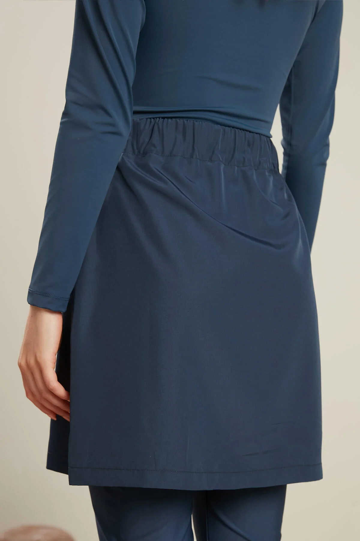 Piping Detail Modest Swim Skirt Navy Blue - Image 8