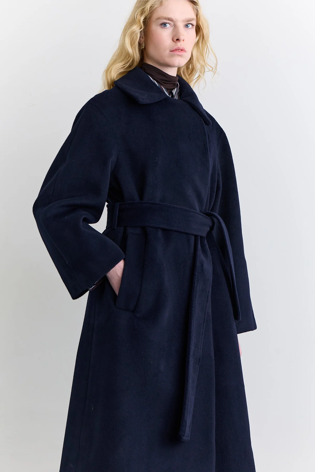 Plain Cachet Coat Navy Blue