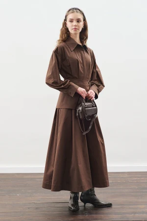 Pleated Belted Dress Brown - Image 4