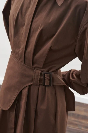 Pleated Belted Dress Brown - Image 7