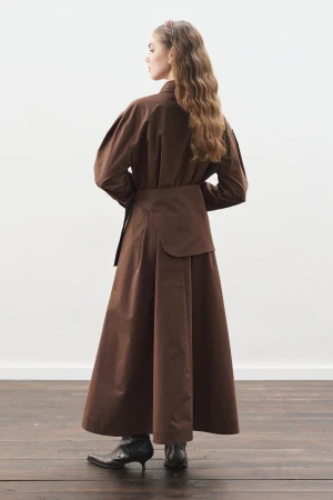 Pleated Belted Dress Brown - Image 8