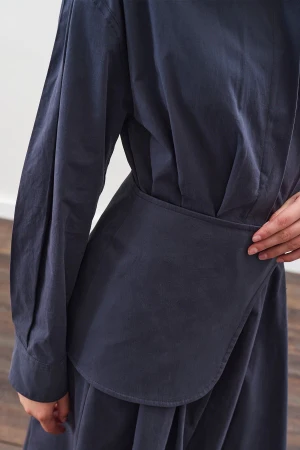 Pleated Belted Dress Navy Blue - Image 4