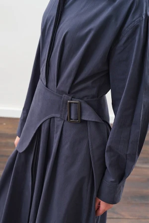 Pleated Belted Dress Navy Blue - Image 5