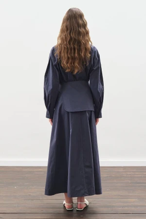 Pleated Belted Dress Navy Blue - Image 6