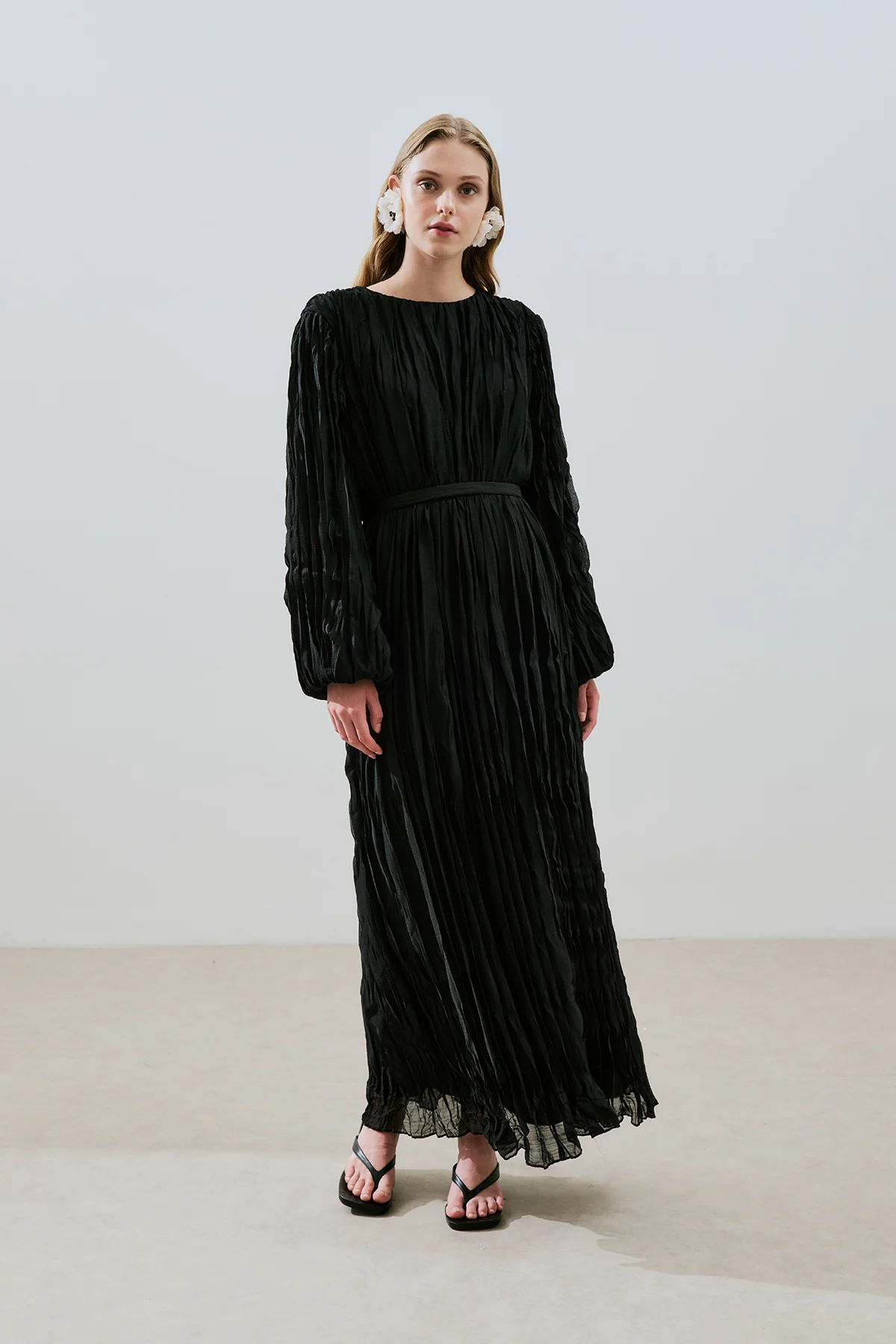 Pleated Chiffon Dress Black - Image 2