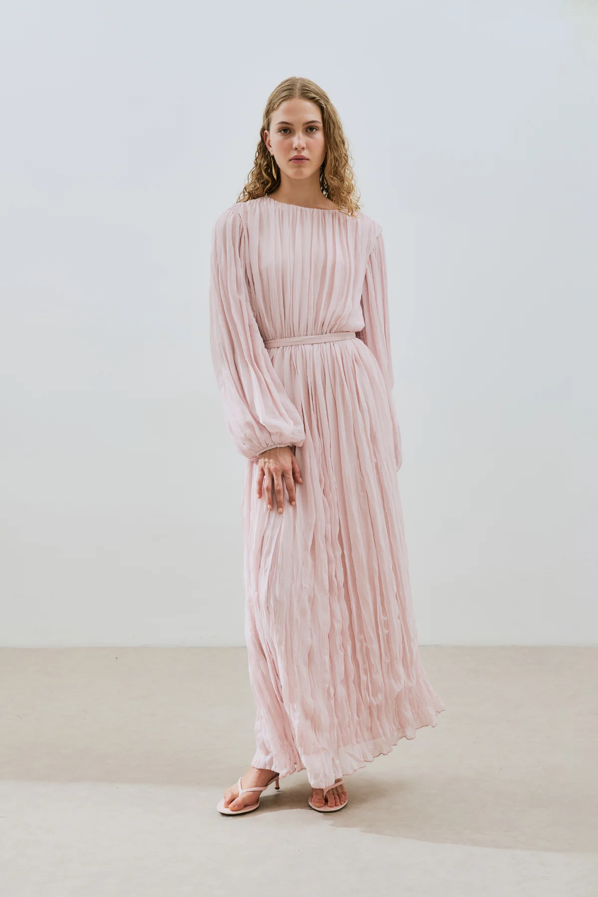 Pleated Chiffon Dress Powder - Image 2