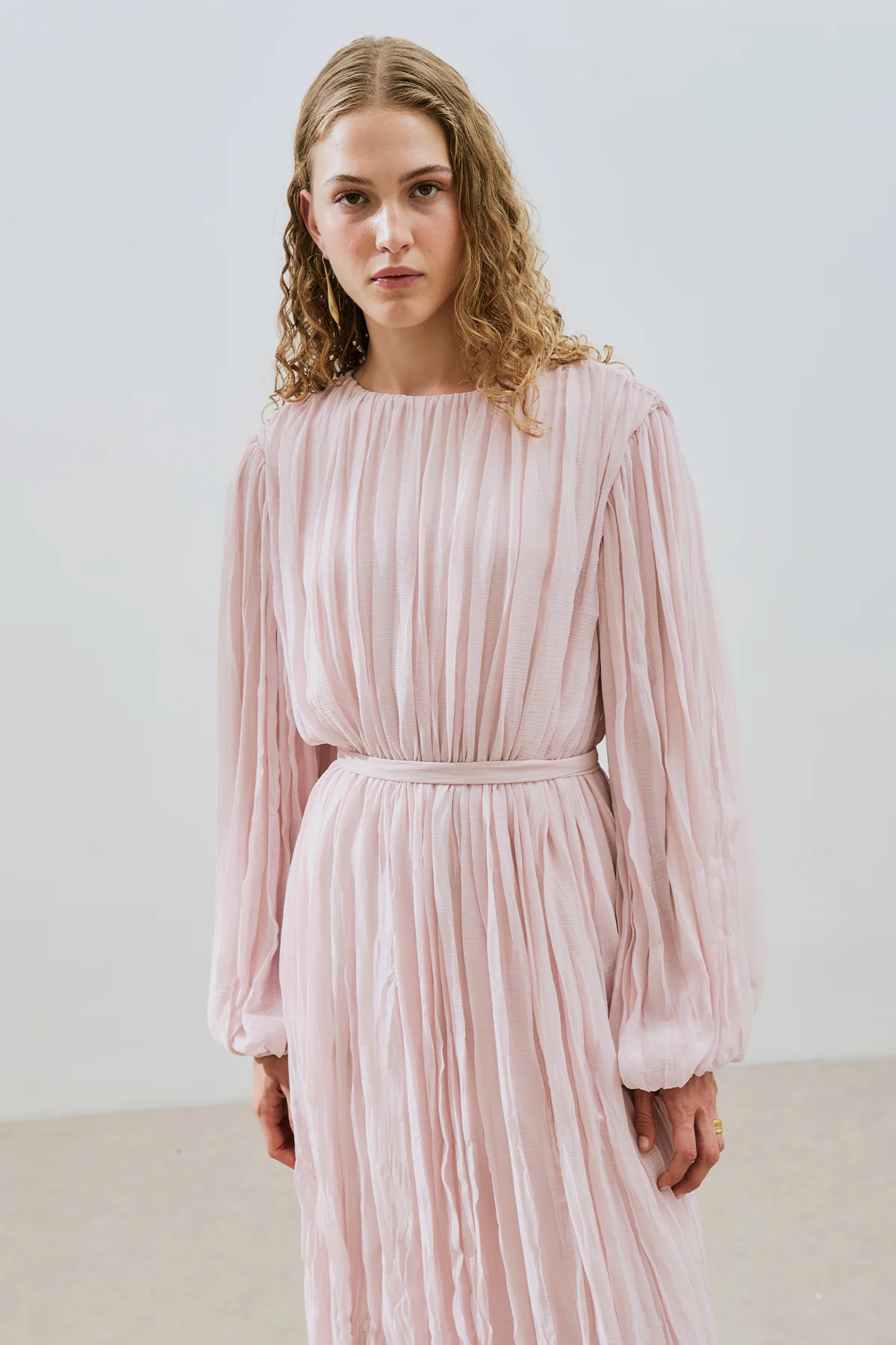 Pleated Chiffon Dress Powder - Image 3