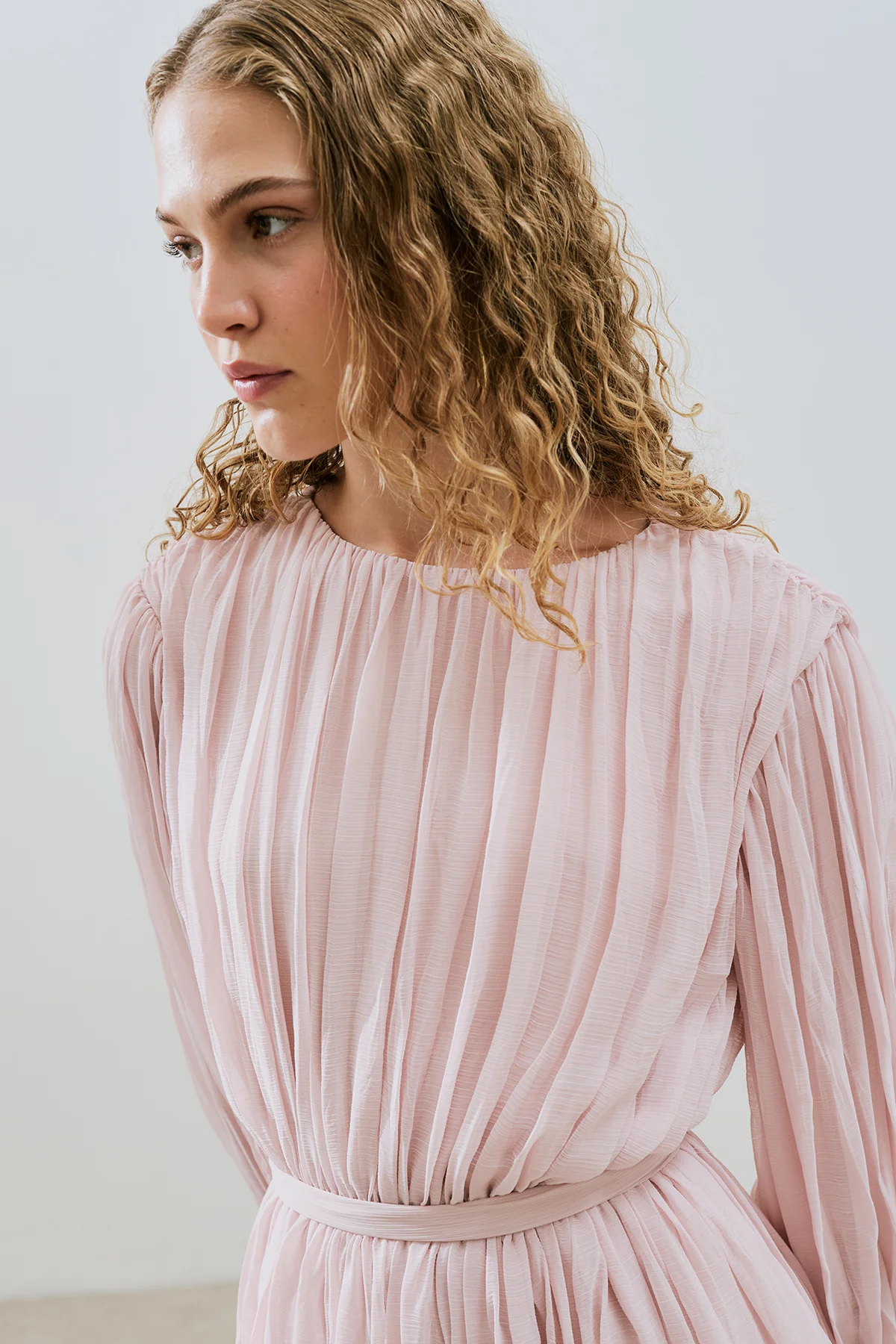 Pleated Chiffon Dress Powder - Image 4