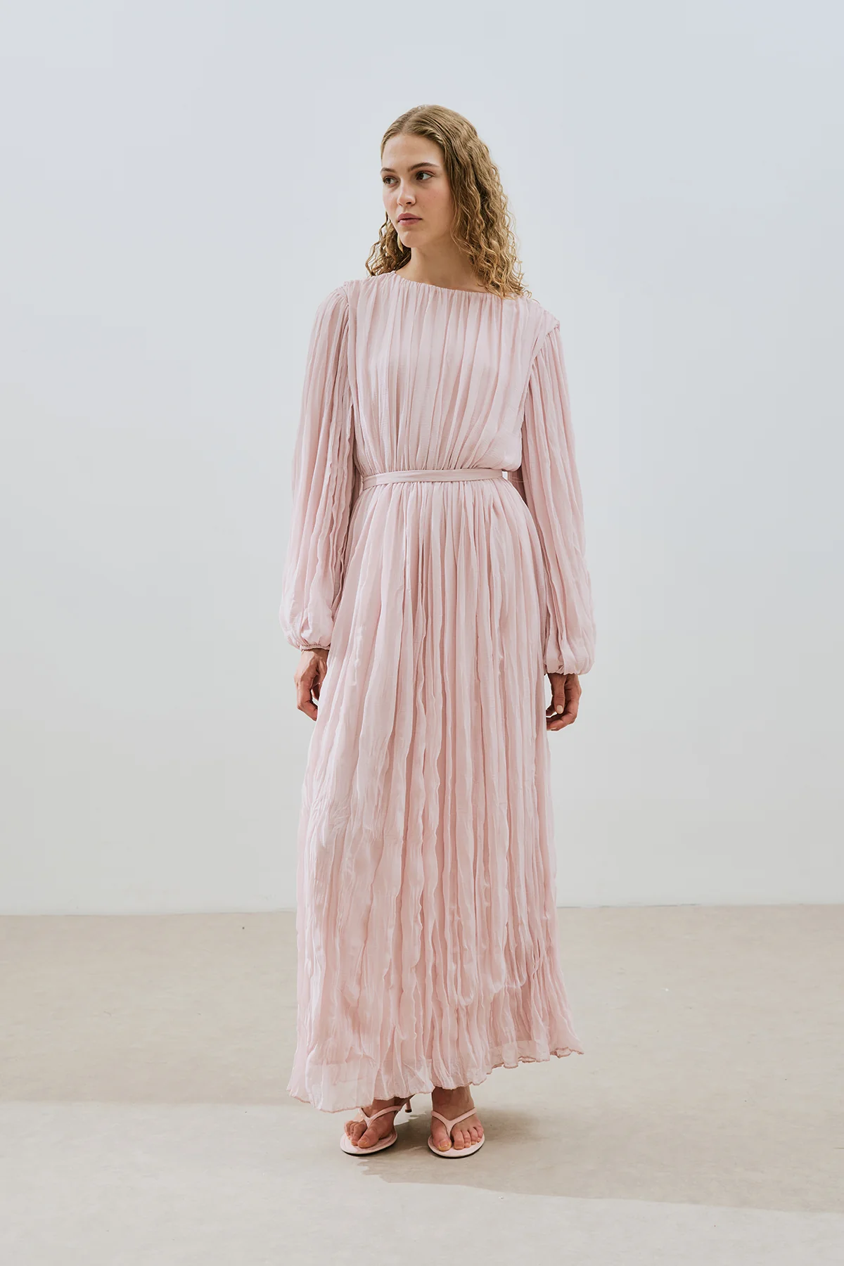 Pleated Chiffon Dress Powder - Image 5