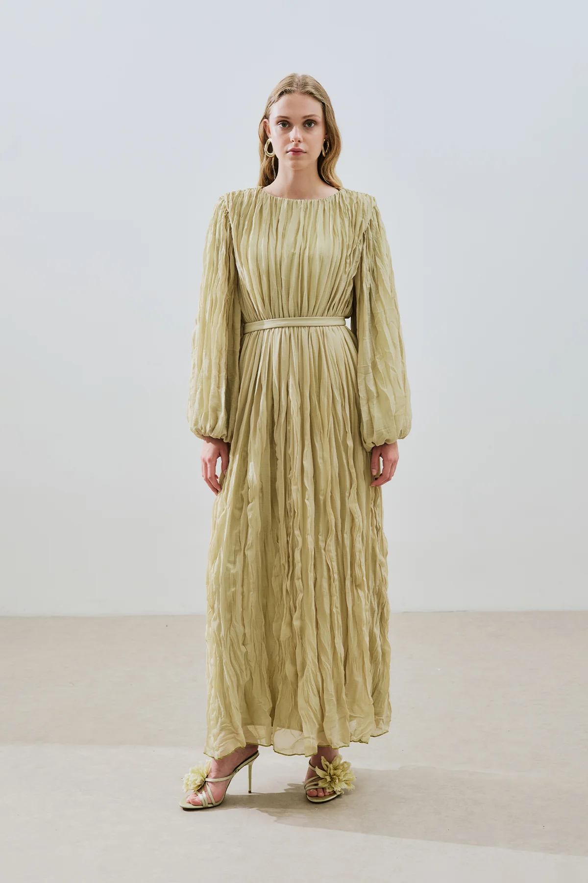 Pleated Chiffon Dress Sage Green - Image 2
